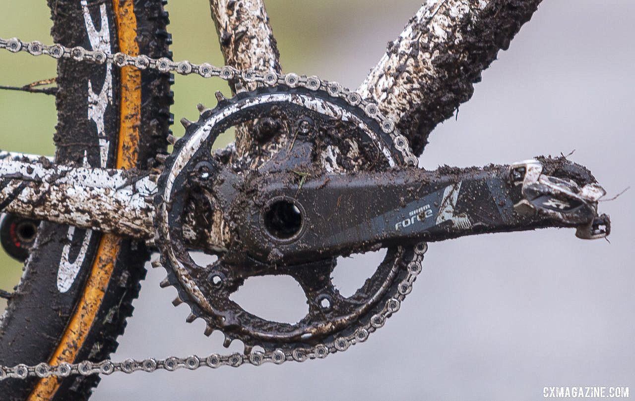 SRAM's X-Sync chain rings use a narrow wide tooth profile to enhance chain retention. Andrew Strohmeyer's Trek Boone. 2019 USA Cycling Cyclocross National Championships bike profiles, Lakewood, WA. © A. Yee / Cyclocross Magazine