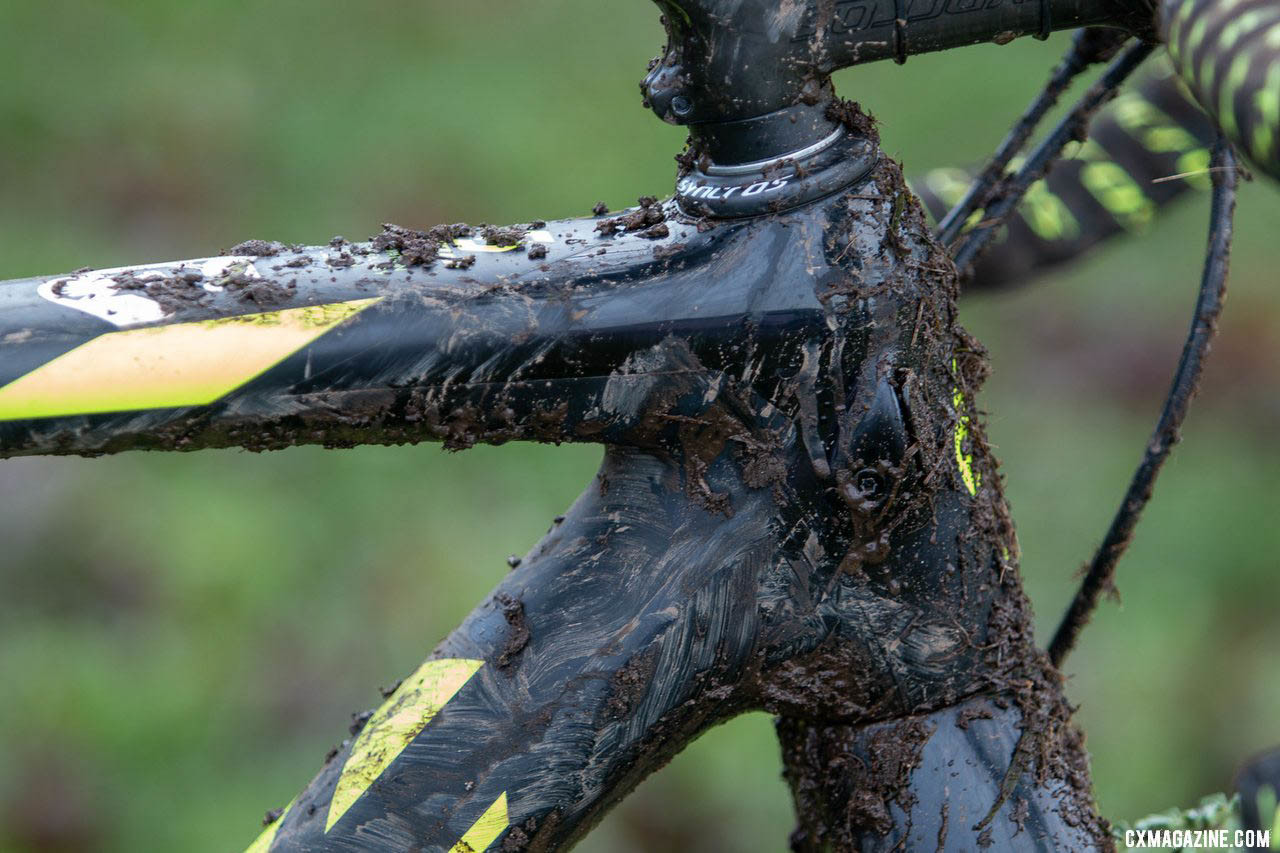 One of the downtube cable ports remains empty on the Thomson's 1x setup. Caleb Thompson's Masters 35-39-winning Scott Addict CX Cyclocross bike. 2019 USA Cycling Cyclocross National Championships bike profiles, Lakewood, WA. © A. Yee / Cyclocross Magazine
