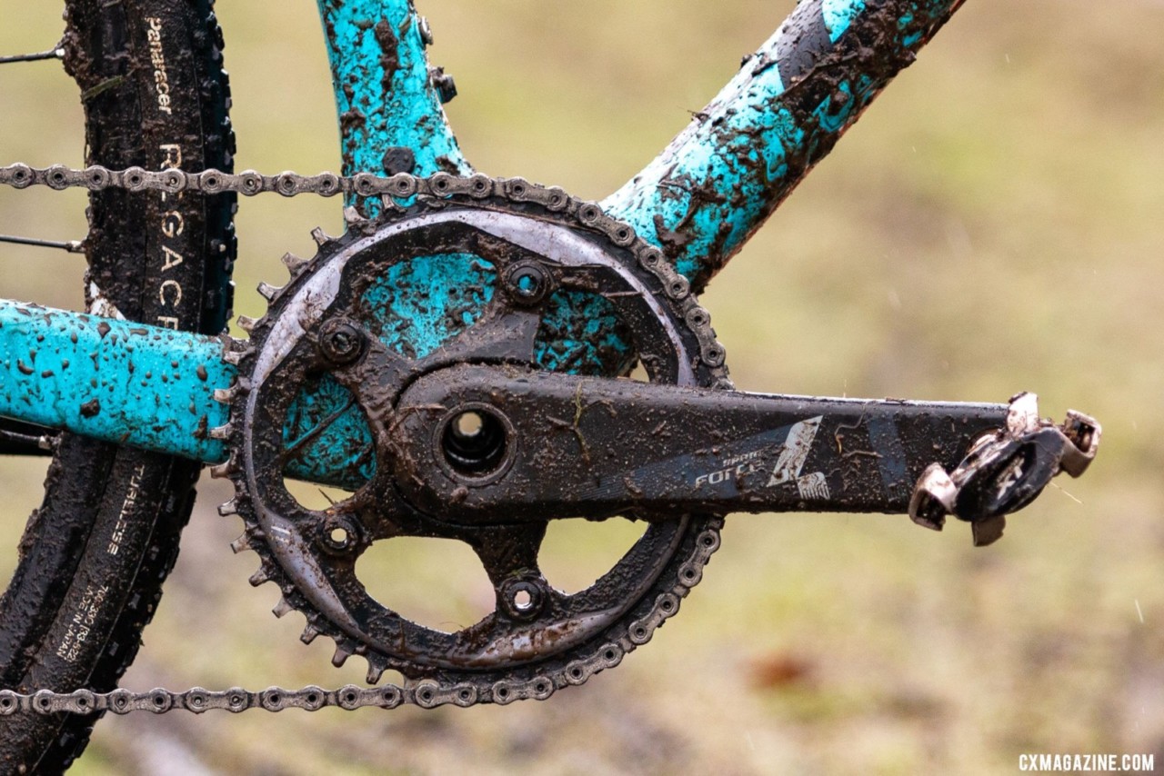 SRAM Force 1 GXP crank and single, 42t X-Sync chainring. Emily Cameron's Collegiate Club Women-winning Giant TCX cyclocross bike. 2019 USA Cycling Cyclocross National Championships bike profiles, Lakewood, WA. Photo: © A. Yee / Cyclocross Magazine