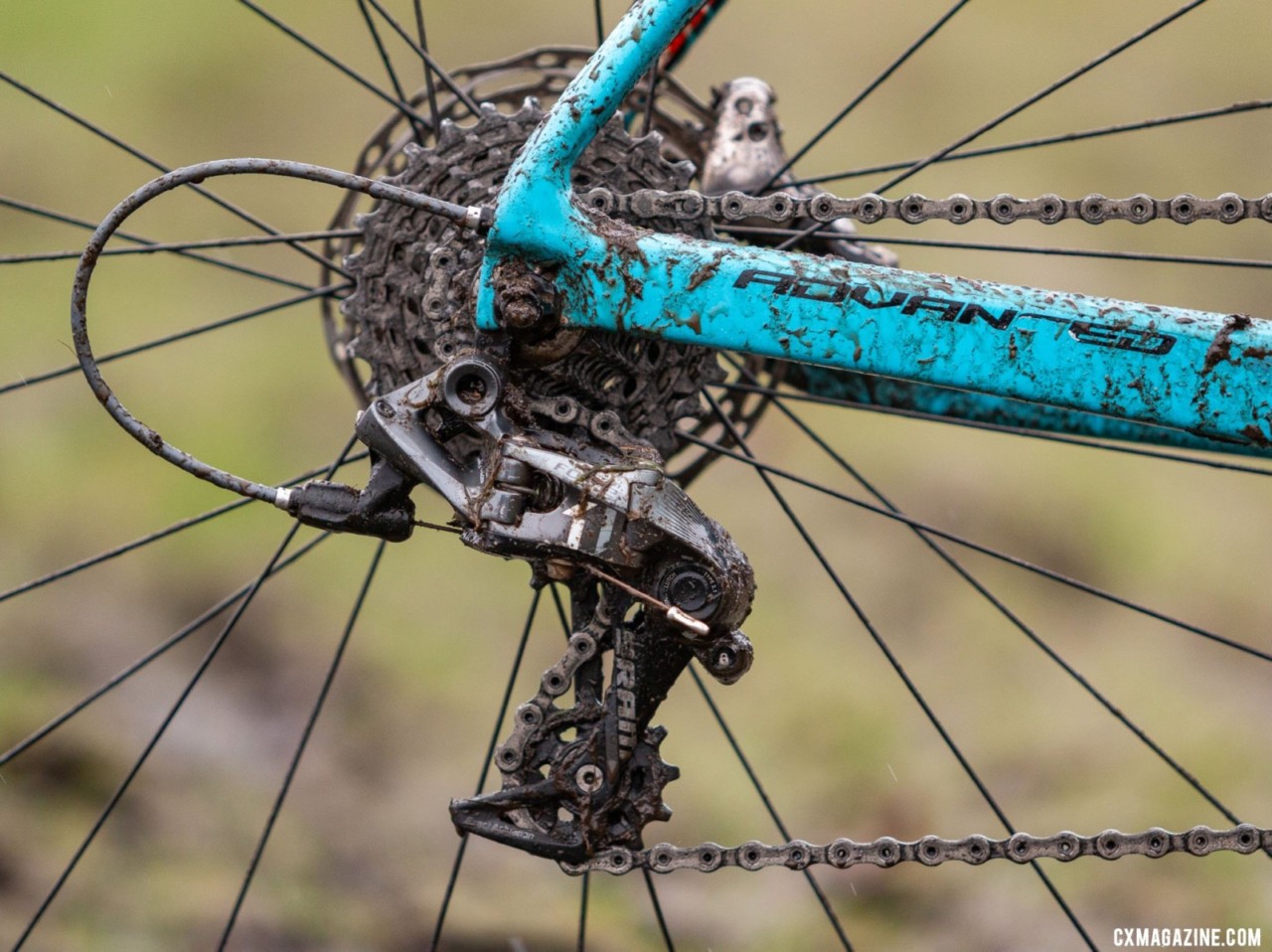 SRAM’s Type-2 rear derailleur has a clutch and is available in a medium- and long-cage. Emily’s TCX Advanced has the popular Medium length. Emily Cameron's Collegiate Club Women-winning Giant TCX cyclocross bike. 2019 USA Cycling Cyclocross National Championships bike profiles, Lakewood, WA. Photo: © A. Yee / Cyclocross Magazine