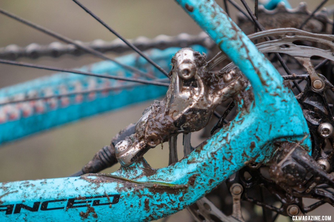 Emily’s 11-28t SRAM Red cassette and chain had no problems with mud during her race. Emily Cameron's Collegiate Club Women-winning Giant TCX cyclocross bike. 2019 USA Cycling Cyclocross National Championships bike profiles, Lakewood, WA. Photo: © A. Yee / Cyclocross Magazine