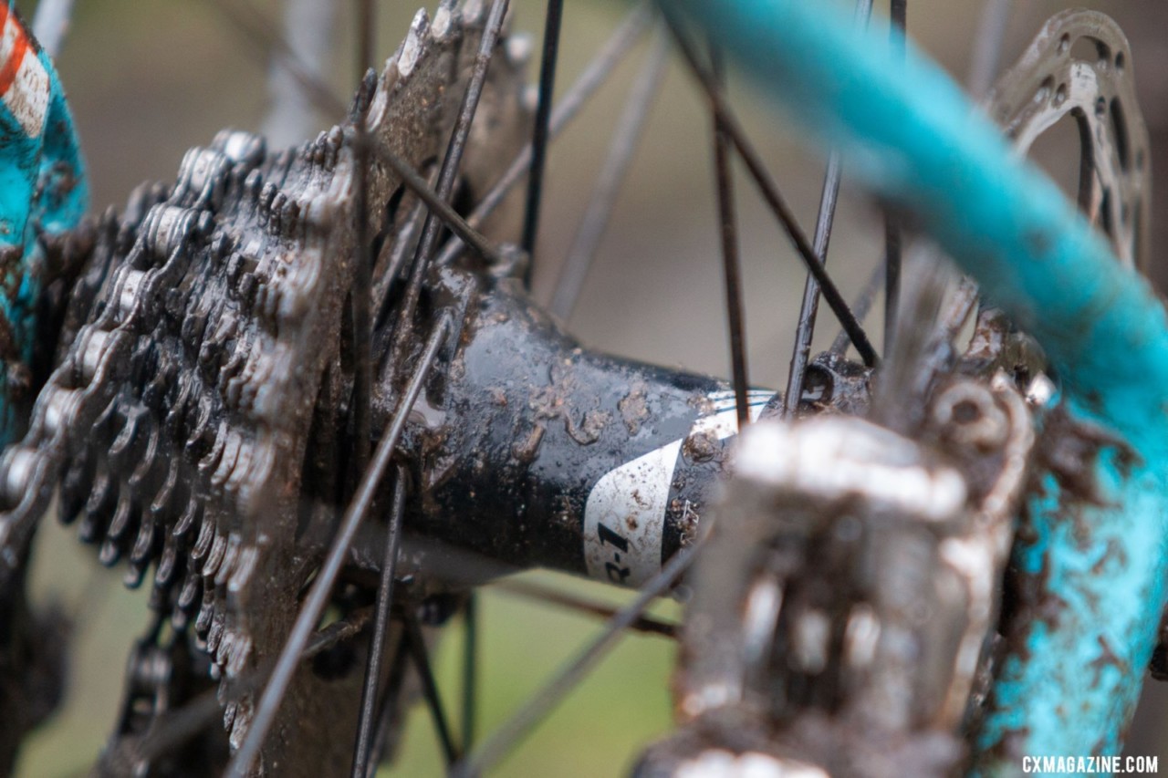 Emily’s 11-28t SRAM Red cassette and chain had no problems with mud during her race. Emily Cameron's Collegiate Club Women-winning Giant TCX cyclocross bike. 2019 USA Cycling Cyclocross National Championships bike profiles, Lakewood, WA. words: © John Flack | Olympia Endurance Sport Training. Photo: © A. Yee / Cyclocross Magazine