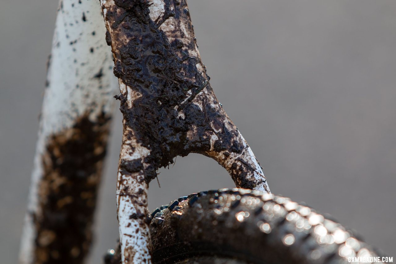 Brunner's seatstay bridge picked up some mud, but it did not stick as much as the slop in Louisville. Eric Brunner's 2019 U23 National Championships Blue Norcross Team Edition. © A. Yee / Cyclocross Magazine