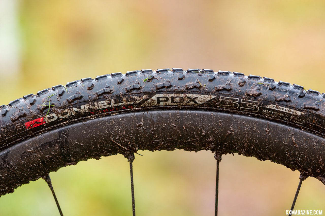 The ubiquitous Donnelly PDX for the PDXCX - what else would you expect? Jack Spranger's Jr 15-16 winning Sage PDXCX cyclocross bike. 2019 Cyclocross National Championships, Lakewood, WA. © A. Yee / Cyclocross Magazine