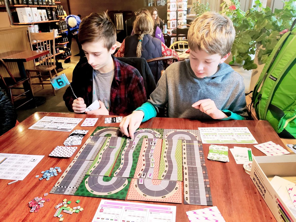 Some future 'cross racers play Visions of Rainbows.