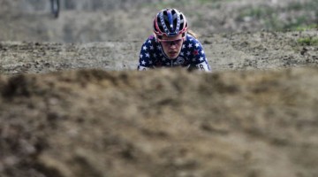 Clara Honsinger stares down the next mogul. 2020 GP Sven Nys, Baal. © B. Hazen / Cyclocross Magazine