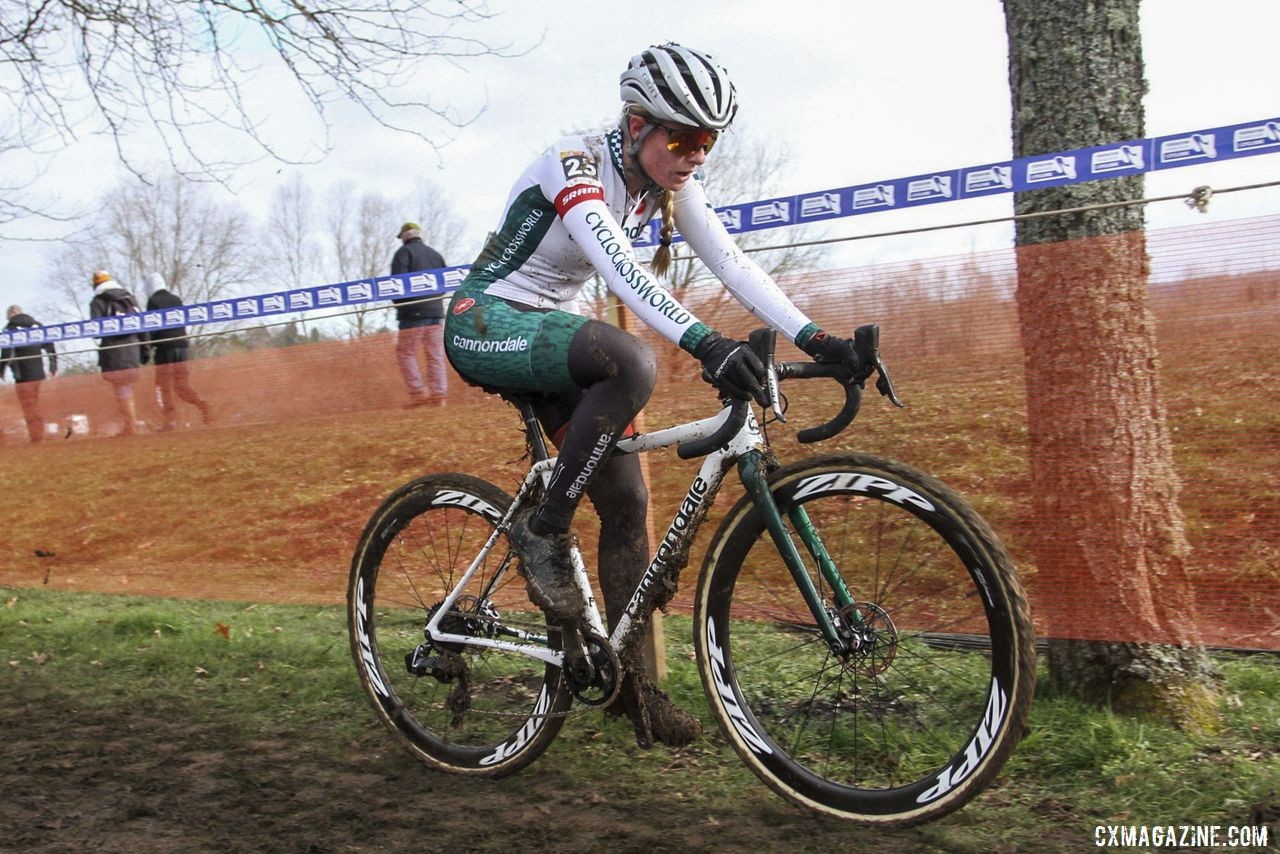 Katie Clouse was back in action after suffering dislocated shoulder at Namur. 2020 World Cup Nommay, France. © B. Hazen / Cyclocross Magazine