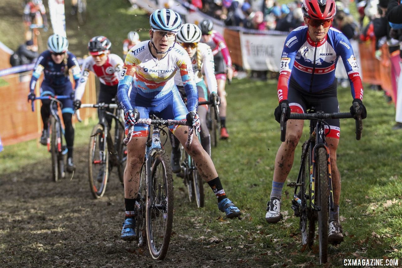 Caroline Mani, back in her team kit, had a strong day in finishing 7th. 2020 World Cup Nommay, France. © B. Hazen / Cyclocross Magazine
