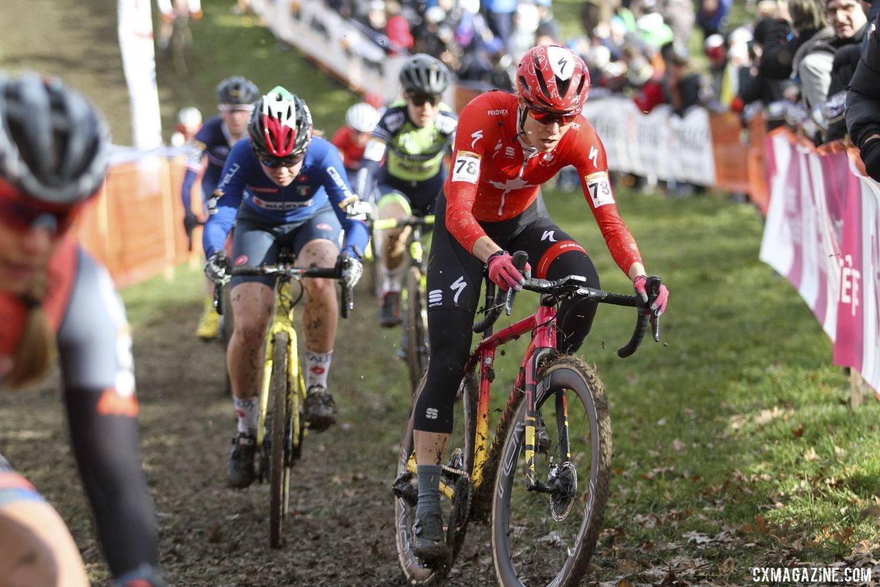 Maghalie Rochette finished just outside the top 10 in 11th. 2020 World Cup Nommay, France. © B. Hazen / Cyclocross Magazine