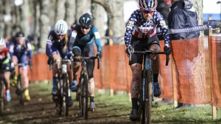 Clara Honsinger moved forward throughout the race and finished sixth. 2020 World Cup Nommay, France. © B. Hazen / Cyclocross Magazine