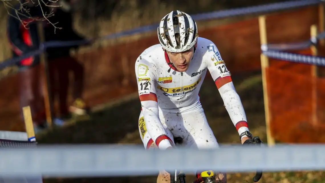 Toon Aerts was aggressive throughout Sunday's race and came away with a silver medal. 2020 World Cup Nommay, France. © B. Hazen / Cyclocross Magazine