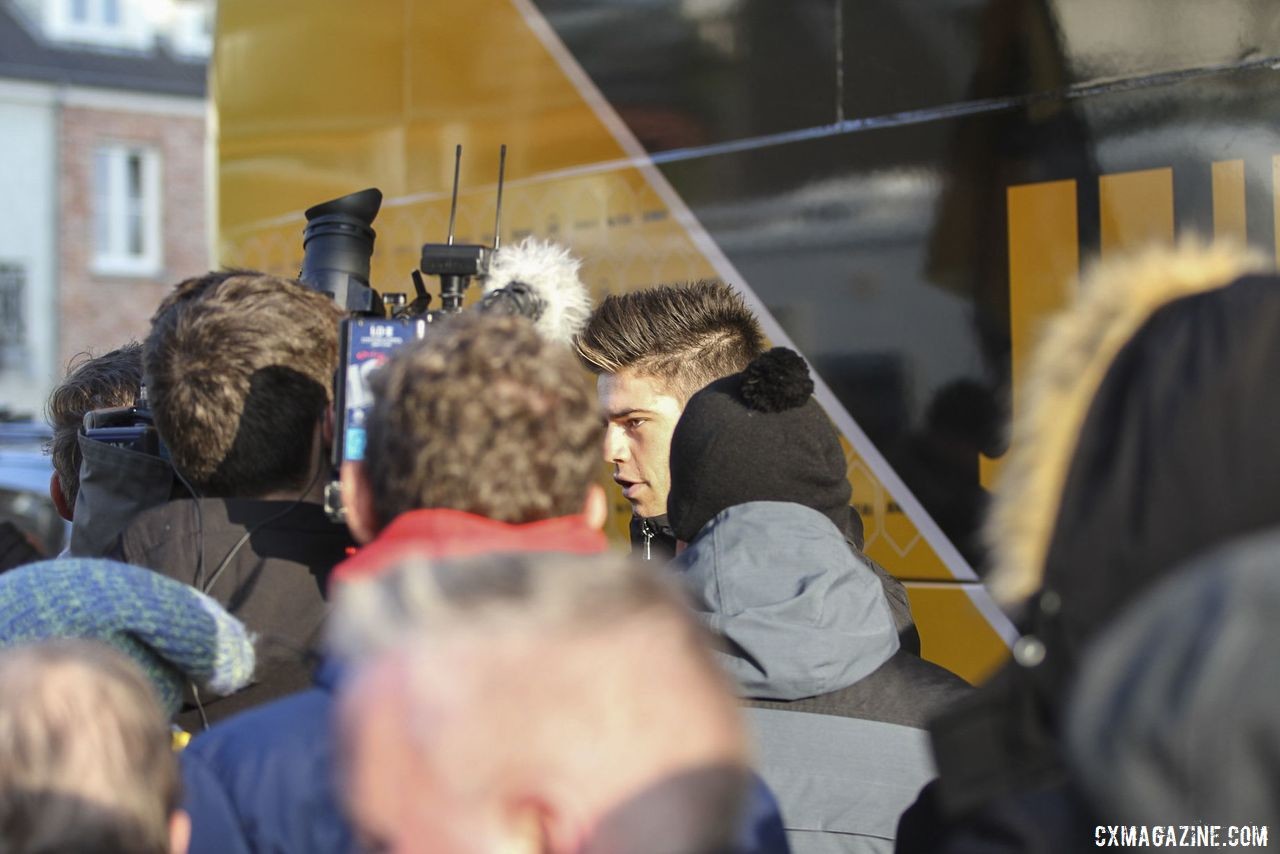 Van Aert drew big crowds throughout the day in Loenhout. Wout van Aert's 2019 Azencross Loenhout Bianchi Zolder Pro. © B. Hazen / Cyclocross Magazine