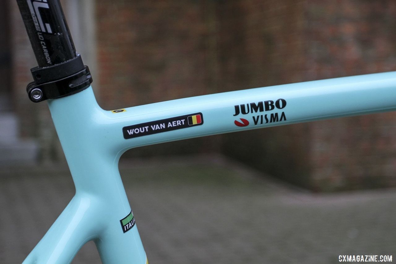 Van Aert now races for the Jumbo - Visma WorldTour team for cyclocross. Wout van Aert's 2019 Azencross Loenhout Bianchi Zolder Pro. © B. Hazen / Cyclocross Magazine