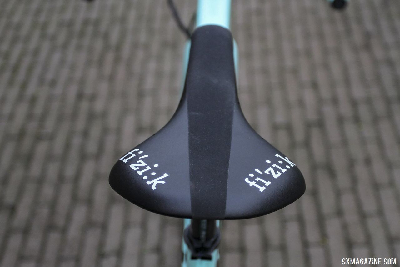 Van Aert ran a Fizik Antares saddle held by an FSA SL-K carbon seatpost. Wout van Aert's 2019 Azencross Loenhout Bianchi Zolder Pro. © B. Hazen / Cyclocross Magazine