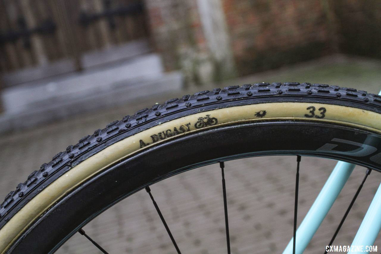 Van Aert stuck with A Dugast tubulars. He ran 700c x 33mm Typhoons at Azencross. Wout van Aert's 2019 Azencross Loenhout Bianchi Zolder Pro. © B. Hazen / Cyclocross Magazine