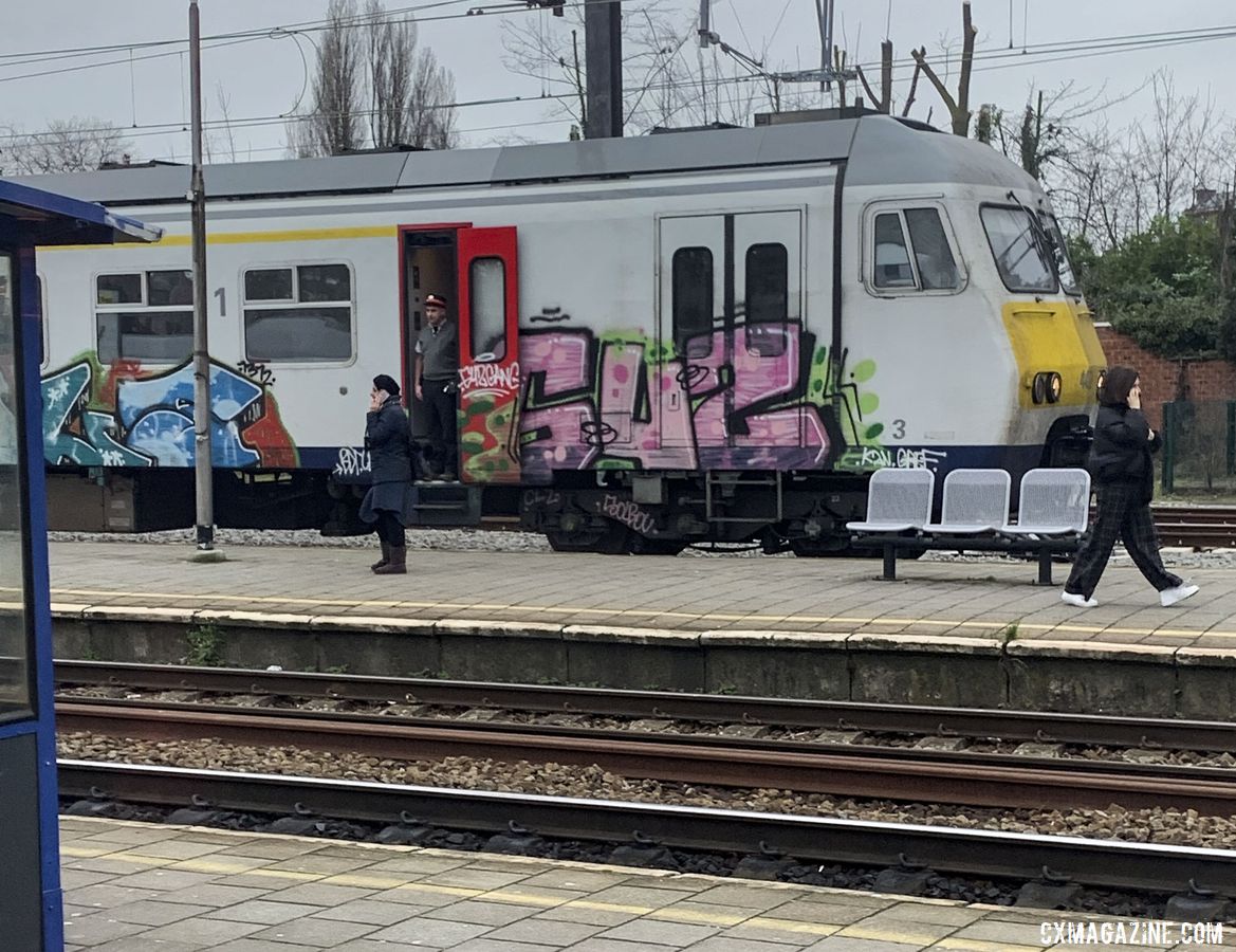 Train graffiti is part of the cityscape in Antwerp. © Skylar Bovine