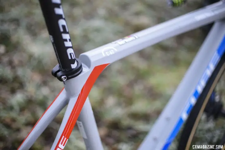 The junction between the top tube and seat tube is curved for shouldering comfort. Quinten Hermans' Cube Cross Race C:62 Cyclocross Bike. © B. Hazen / Cyclocross Magazine