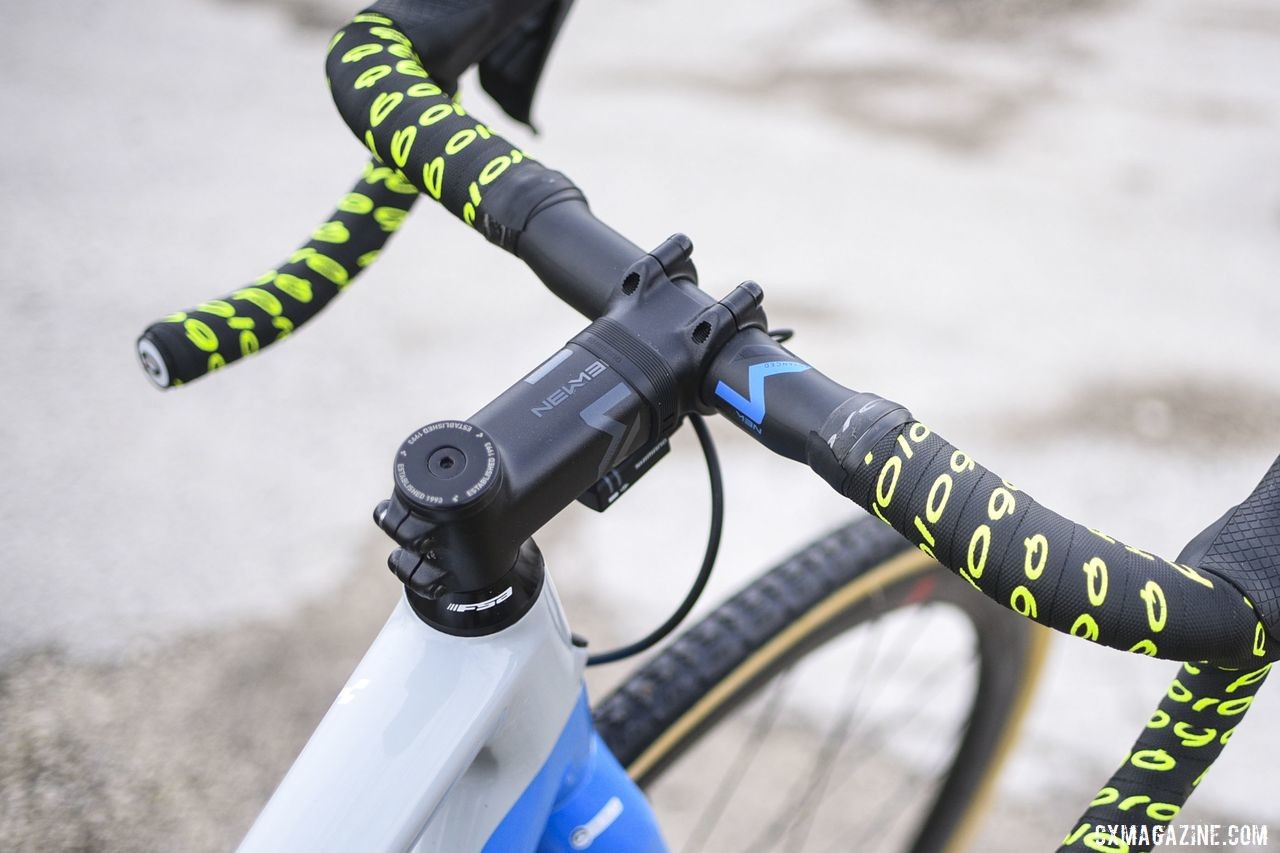 Hermans cockpit featured a handlebar and stem from Germany's Newmen. He wrapped his bars in Prologo tape. Quinten Hermans' Cube Cross Race C:62 Cyclocross Bike. © E. Haumesser / Cyclocross Magazine