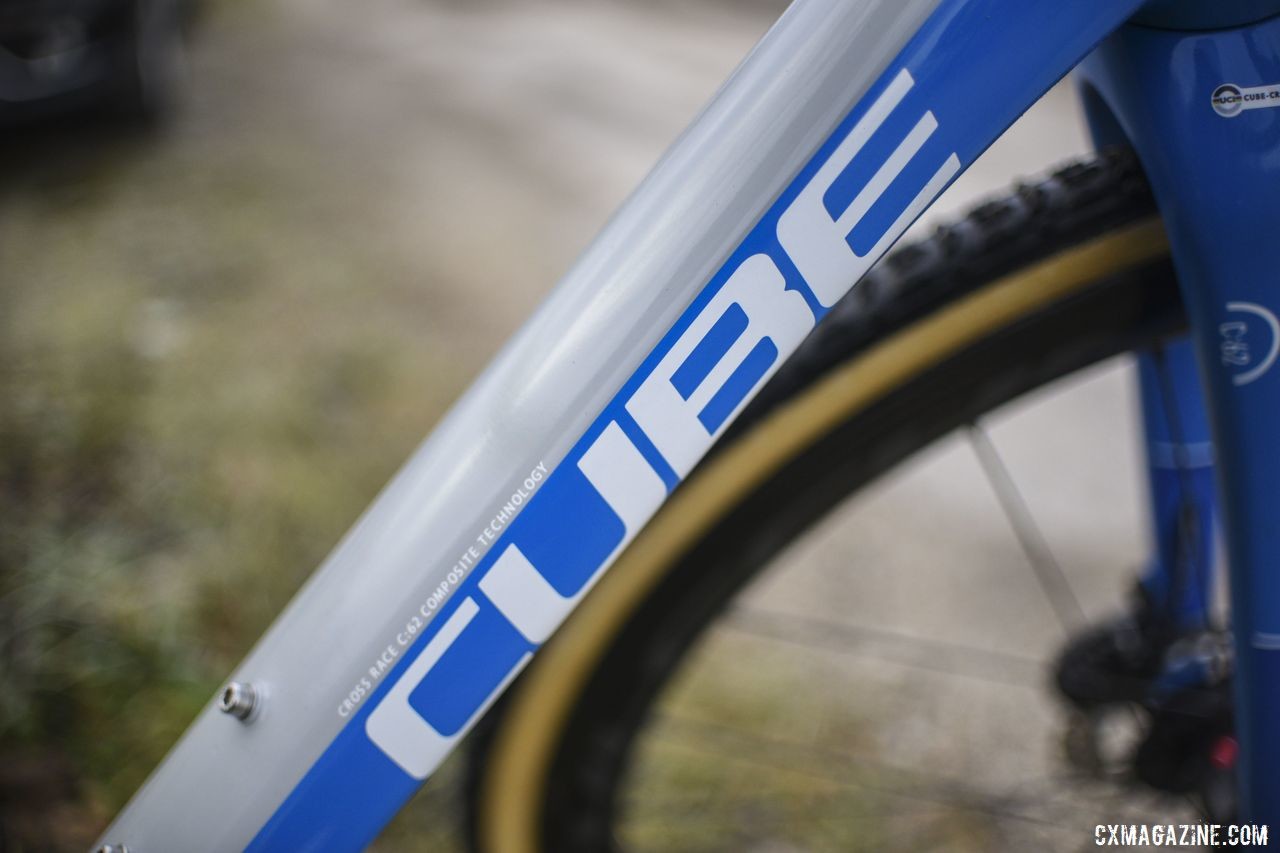 The Cube Cross Race C:62 down tube has a boxy appearance reminiscent of the bikes name. Quinten Hermans' Cube Cross Race C:62 Cyclocross Bike. © E. Haumesser / Cyclocross Magazine