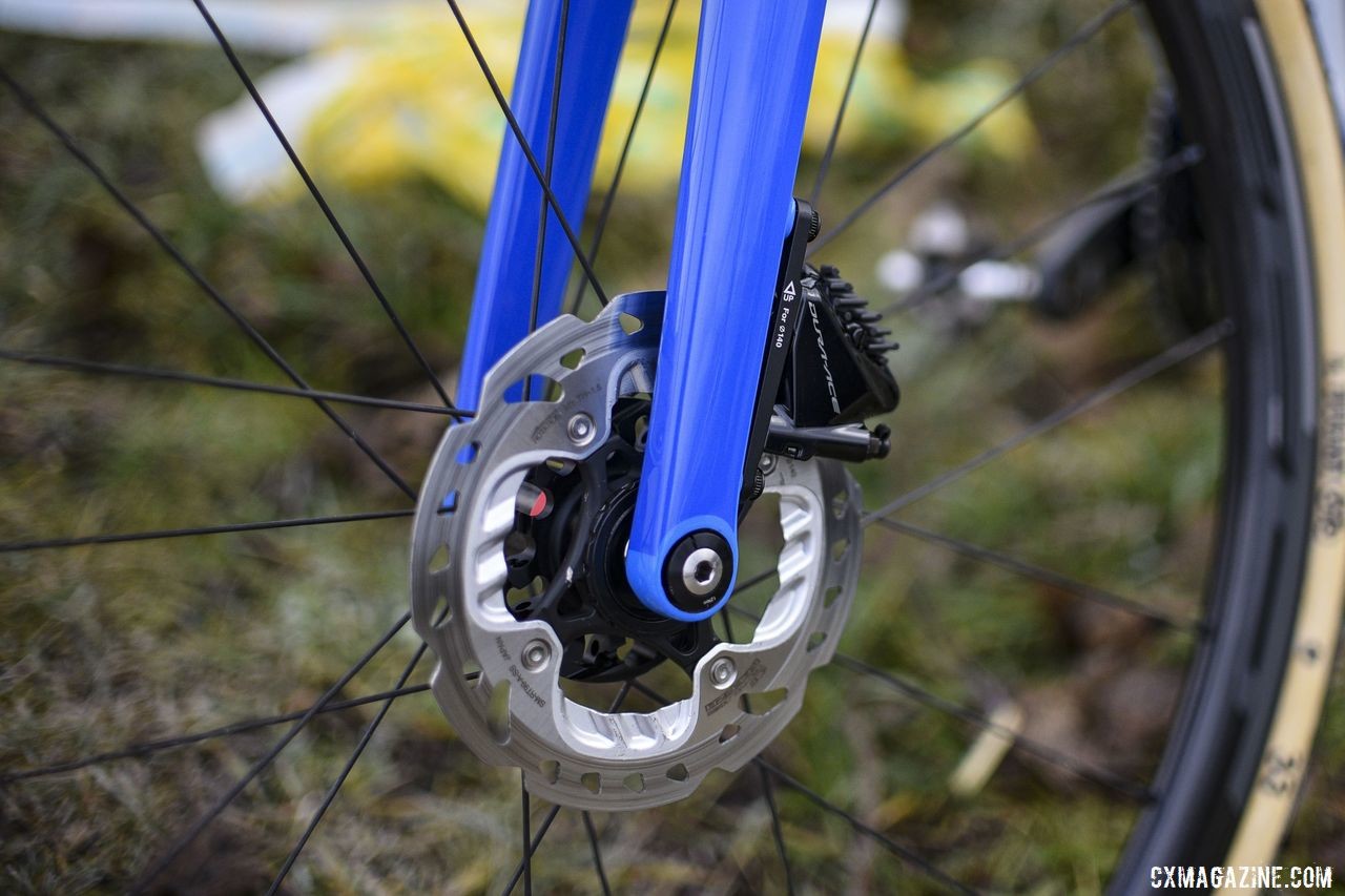Hermans paired Dura-Ace R9170 calipers with SM-RT99 rotors. Quinten Hermans' Cube Cross Race C:62 Cyclocross Bike. © E. Haumesser / Cyclocross Magazine