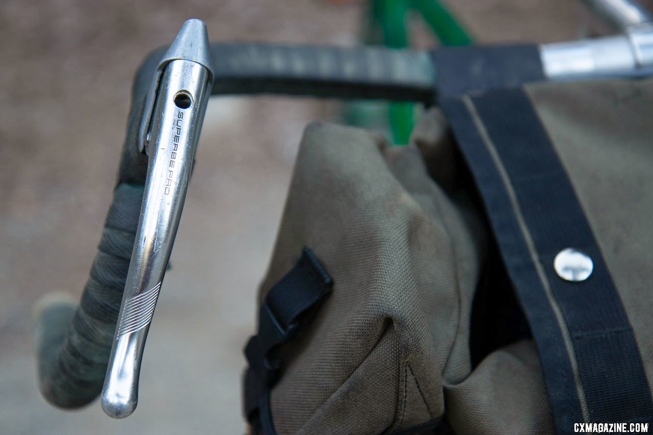The Suntour Superbe brake lever routed cables under the bar tape. Ultraromance's Crust Lightning Bolt gravel bike. © A. Yee / Cyclocross Magazine