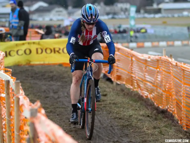 Katie Compton had strong ride to finish fourth. 2020 UCI Cyclocross World Championships, Dübendorf, Switzerland. © B. Hazen / Cyclocross Magazine