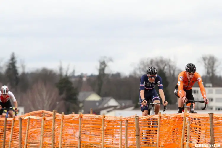 Benoist was one of the first to give chase after Kamp's accelerations. U23 Men. 2020 UCI Cyclocross World Championships, Dübendorf, Switzerland. © B. Hazen / Cyclocross Magazine