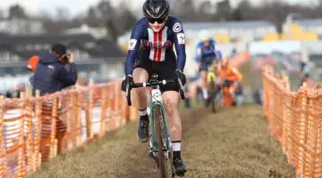 Lizzy Gunsalas took the holeshot and put everyone else on the defensive. 2020 UCI Cyclocross World Championships, Dübendorf, Switzerland. © B. Hazen / Cyclocross Magazine