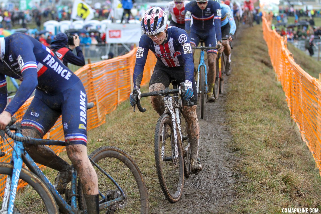 Team USA had a good day with a Sheffield lead on lap one, and a Strohmeyer 10th place. 2020 UCI Cyclocross World Championships, Dübendorf, Switzerland. © B. Hazen / Cyclocross Magazine