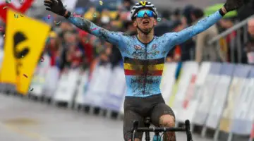 Thibau Nys caps off a dominant season with a Junior Men's world championship and rainbow jersey. 2020 UCI Cyclocross World Championships, Dübendorf, Switzerland. © B. Hazen / Cyclocross Magazine