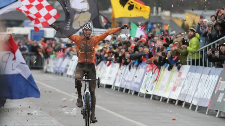 Mathieu van der Poel joined the Triple Rainbow Club. 2020 UCI Cyclocross World Championships, Dübendorf, Switzerland. © B. Hazen / Cyclocross Magazine