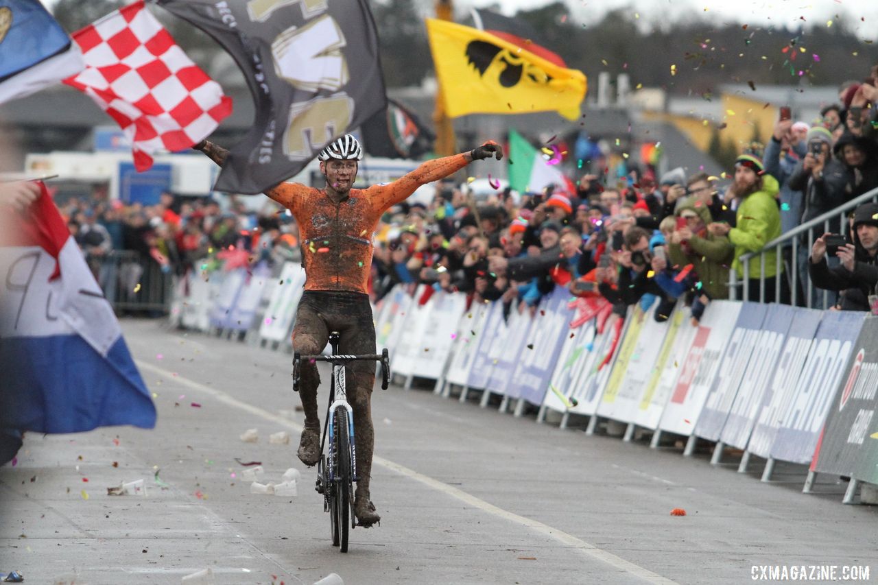 Mathieu van der Poel joined the Triple Rainbow Club. 2020 UCI Cyclocross World Championships, Dübendorf, Switzerland. © B. Hazen / Cyclocross Magazine