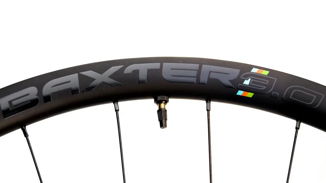 A 35mm-deep carbon rim adds a bit of wind-cheating for your gravel race. The $1100 Alex Rims Baxter 3.0 25mm-wide carbon gravel wheels. © Cyclocross Magazine