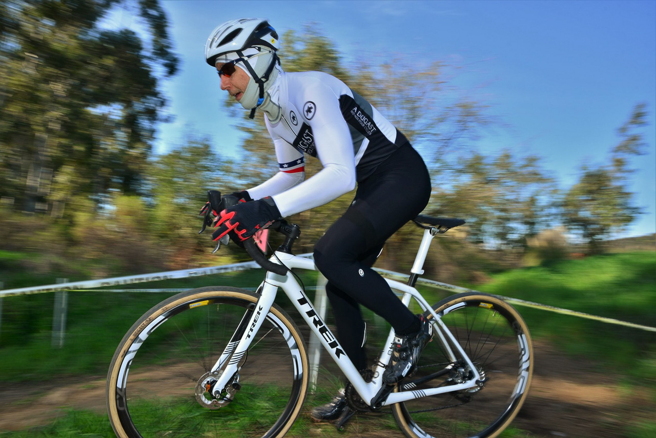 Bob Downs on his way to fourth in the Men's A race at the 2020 Rockville Cyclocross series finale. photo: Jorge Flores