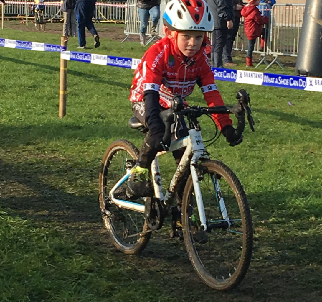 A future bunnyhopper? A Junior racer in Belgium starts young.