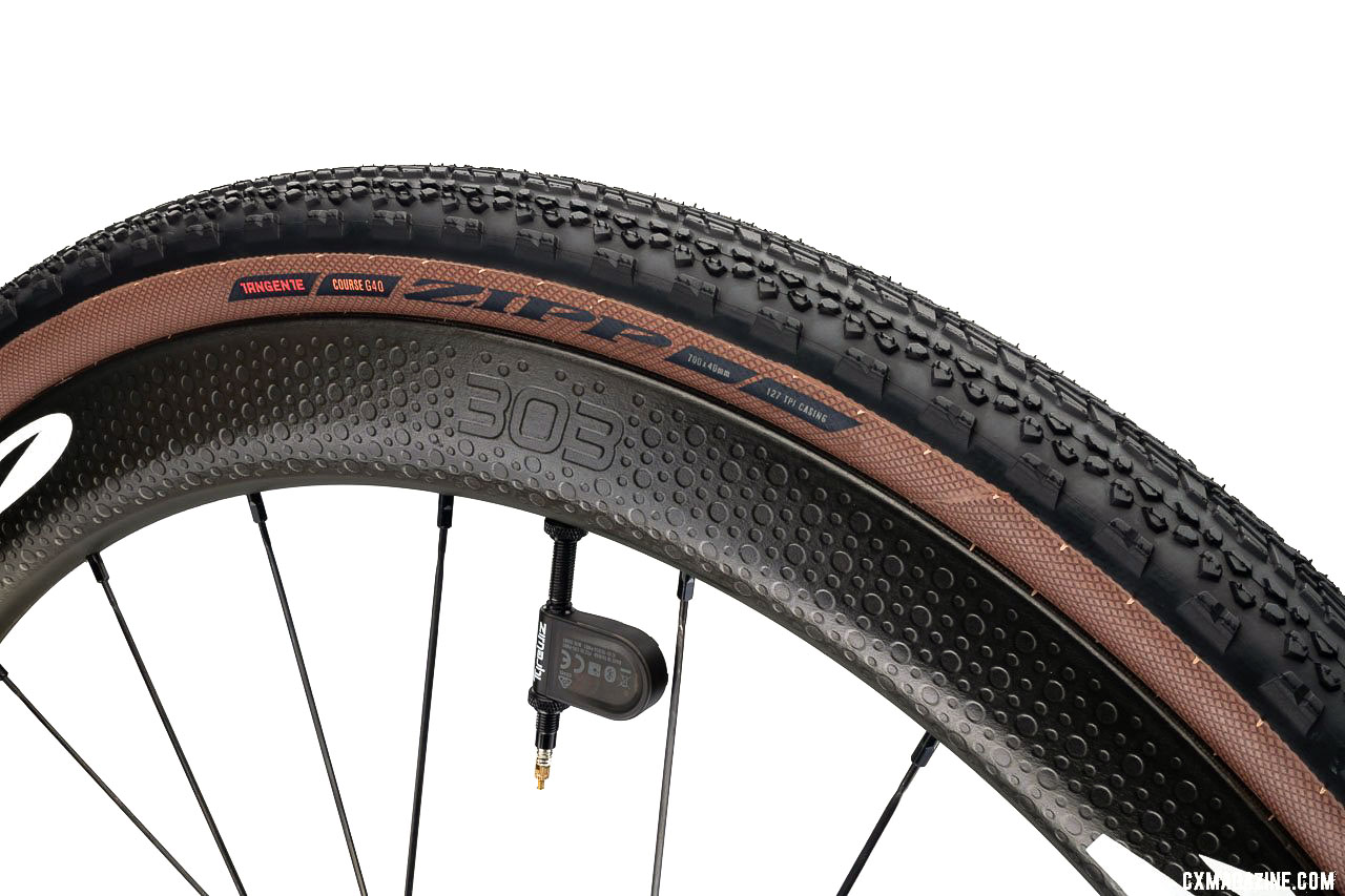 Zipp rolls out its latest Tangente tire, the Tangente Course G40 tubeless gravel tire. Our review tires weigh 497g each and measure 103mm bead-to-bead. photo: Zipp