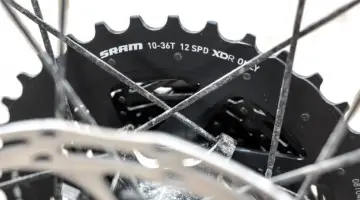 The new wide-range SRAM Force AXS eTap 10-36t cassette lowers and expands gearing options for gravel and cyclocross but requires a new rear derailleur. © Cyclocross Magazine