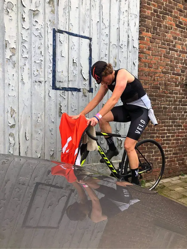 Corey Coogan Cisek warming up for the Koppenbergcross. photo: courtesy