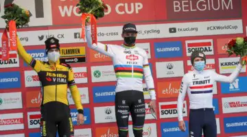 Van Aert, Van der Poel and Pidcock delivered a thriller for the ages. 2020 UCI Cyclocross World Cup, Elite Men. © Cyclocross Magazine