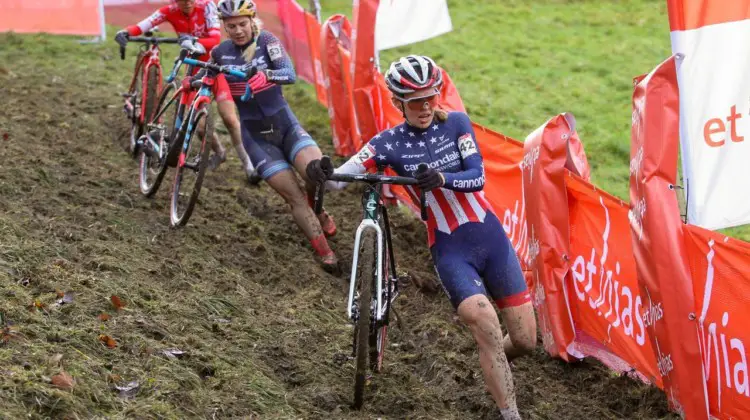 Honsinger leads Richards. 2020 Namur UCI Cyclocross World Cup Women. © Cyclocross Magazine