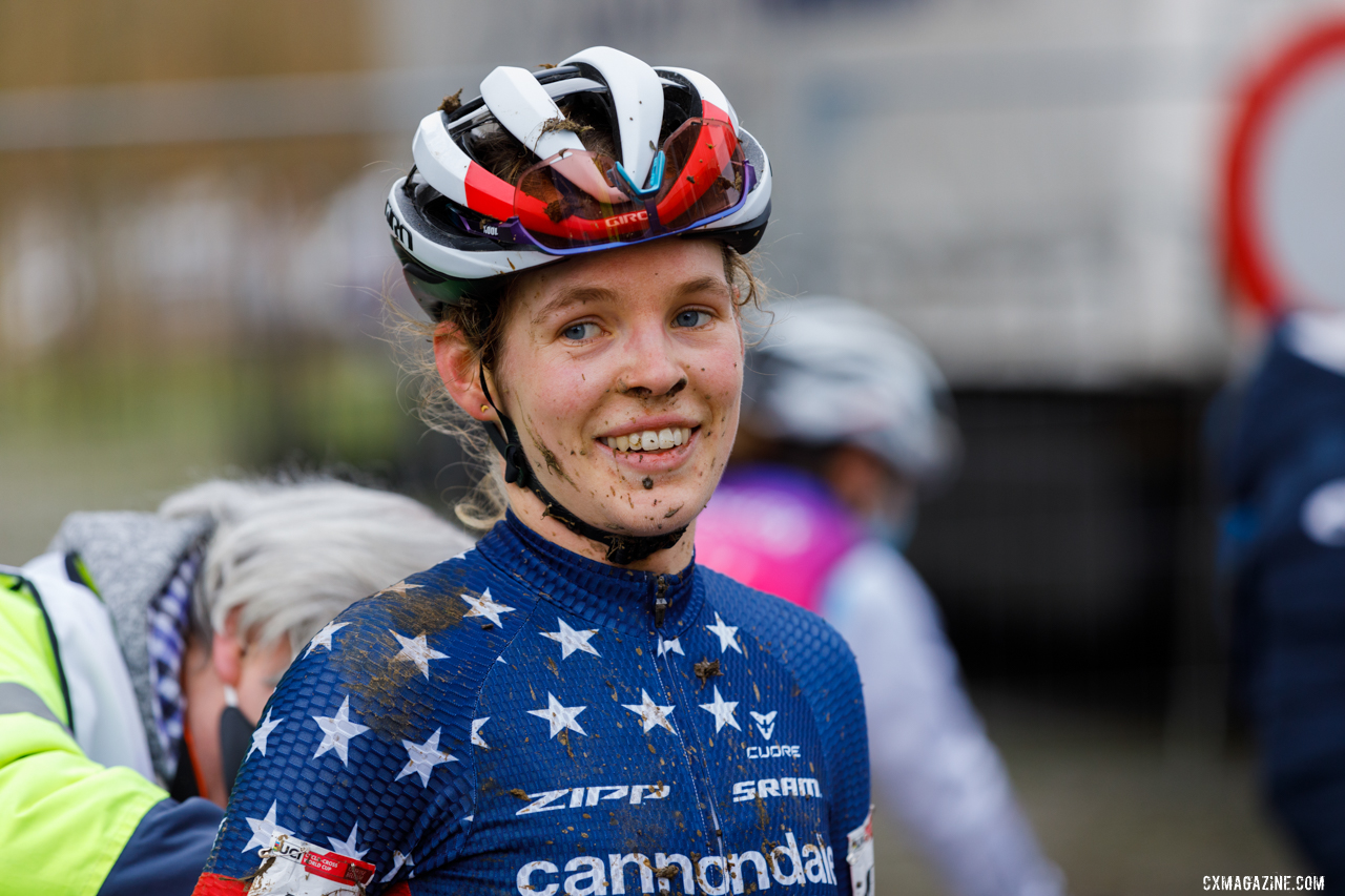 Honsinger smiles after her fourth place on the day, and fourth place in the series. © Alain Vandepontseele / Cyclocross Magazine