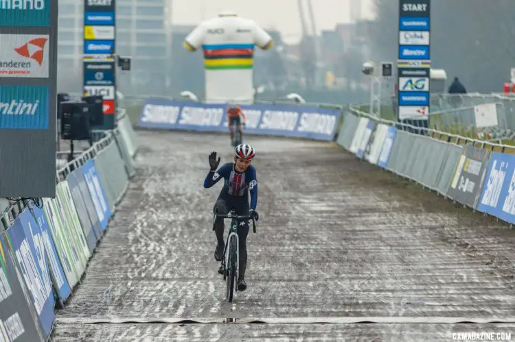 Honginger finished fourth in her second Elite Worlds. North American Elite Women, 2021 Cyclocross World Championships, Ostend, Belgium. © Alain Vandepontseele / Cyclocross Magazine