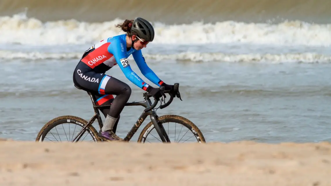 Canadian Sidney McGill finished 27th. North American U23 Women, 2021 Cyclocross World Championships, Ostend, Belgium. © Alain Vandepontseele / Cyclocross Magazine