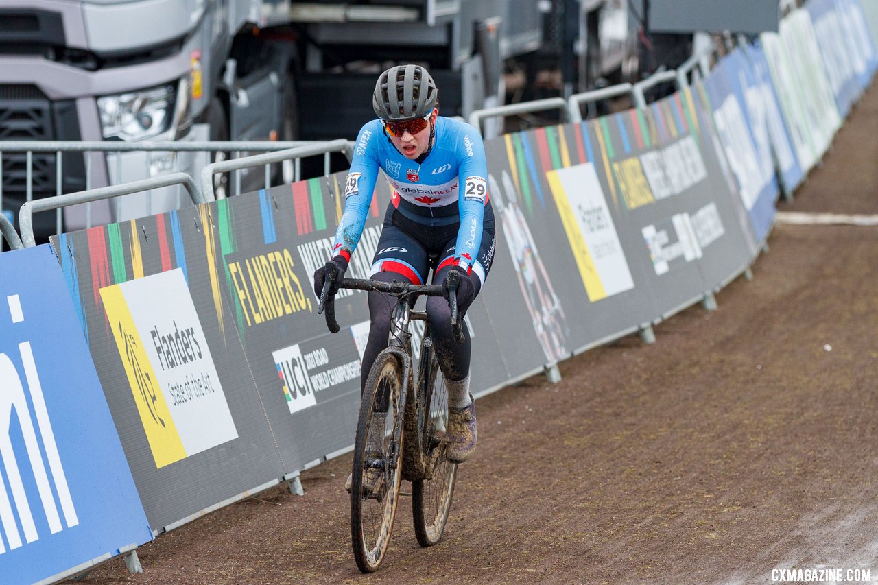 Canadian Sidney McGill finished 27th. North American U23 Women, 2021 Cyclocross World Championships, Ostend, Belgium. © Alain Vandepontseele / Cyclocross Magazine