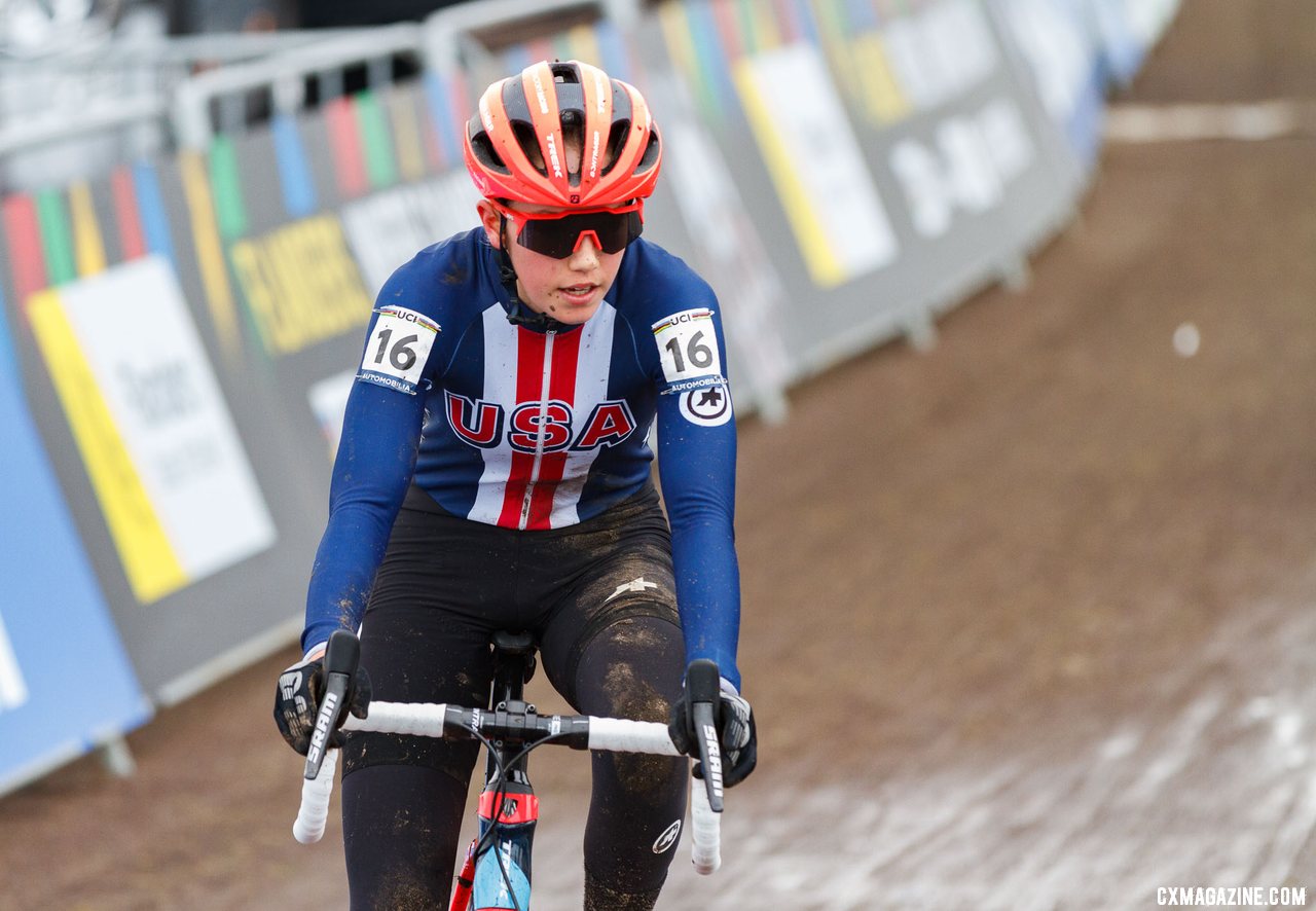 USA's Maddie Munro finished 11th. North American U23 Women, 2021 Cyclocross World Championships, Ostend, Belgium. © Alain Vandepontseele / Cyclocross Magazine