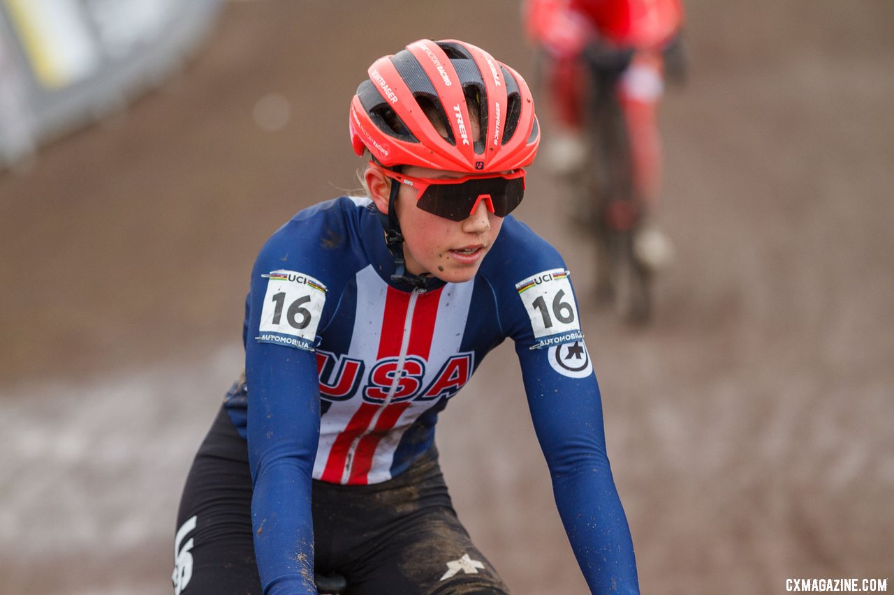 USA's Maddie Munro finished 11th. North American U23 Women, 2021 Cyclocross World Championships, Ostend, Belgium. © Alain Vandepontseele / Cyclocross Magazine