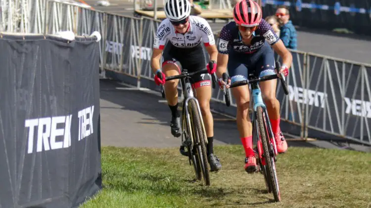 Neff and Clauzel. 2021 Trek CX Cup, Elite Women. © D. Mable / Cyclocross Magazine