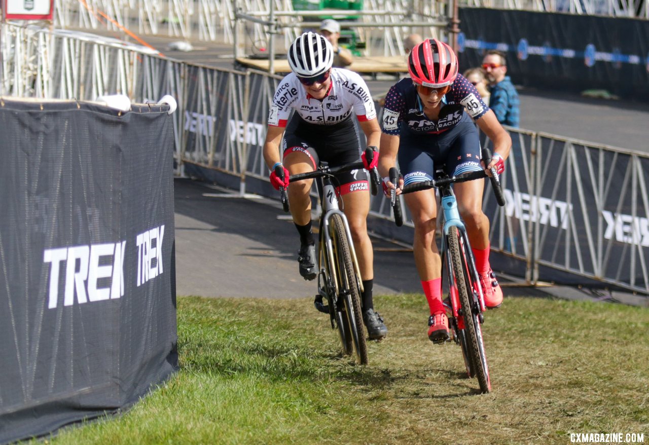 Neff and Clauzel. 2021 Trek CX Cup, Elite Women. © D. Mable / Cyclocross Magazine
