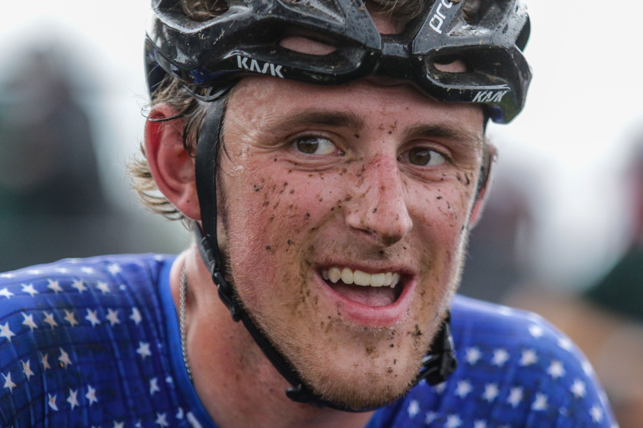 Hecht finally gets to show off his National Championship jersey. 2021 UCI Cyclocross World Cup Waterloo, Elite Men. © D. Mable / Cyclocross Magazine