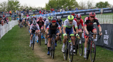 Quinten Hermans and Michael Vanthourenhout had fast starts and led the first lap before the rain took down Hermans. 2021 UCI Cyclocross World Cup Waterloo, Elite Men. © D. Mable / Cyclocross Magazine